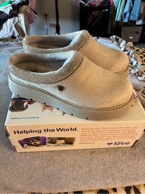 BOBS from Skechers Silver/ Gray Suede Slip-On Clogs